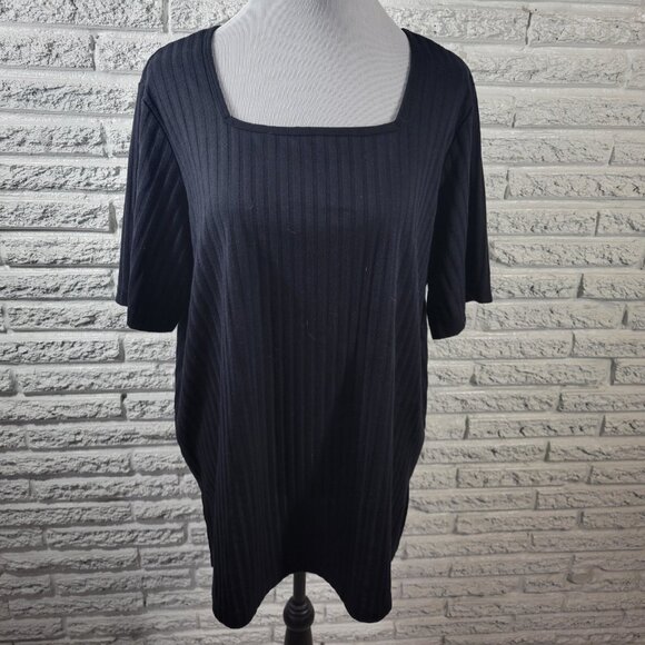 Roamans Womens Top 1X Plus Short Sleeve Black Knit Poly Blend BLA9E - Picture 1 of 7